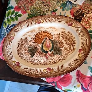 Elegant Turkey Platter - Brown and Green